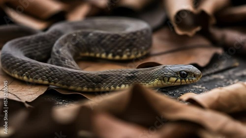 A Dark Snake Among Autumn Leaves