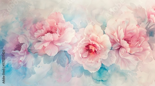 Soft Watercolor Vintage Wallpaper with Hand Painted Peonies and Gentle Pastel Blends