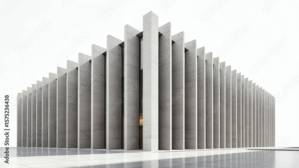 Fototapeta premium Minimalist Concrete Architectural Exterior with Repeating Fins and Geometric Form
