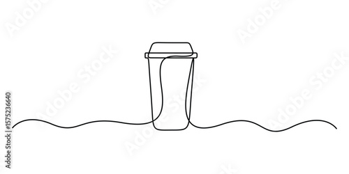 Continuous single line drawing. Coffee, tea paper cup. Minimal outline coffee cup. Vector illustration