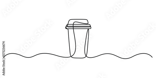 One continuous line art drawing of paper coffee cup isolated on white background vector illustration