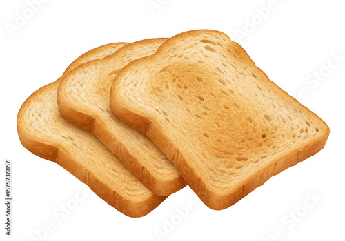 Three golden brown slices of toasted bread isolated on transparent background