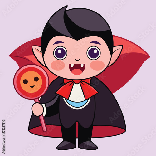 Cute Cartoon Vampire Kid Holding Lollipop for Halloween Design