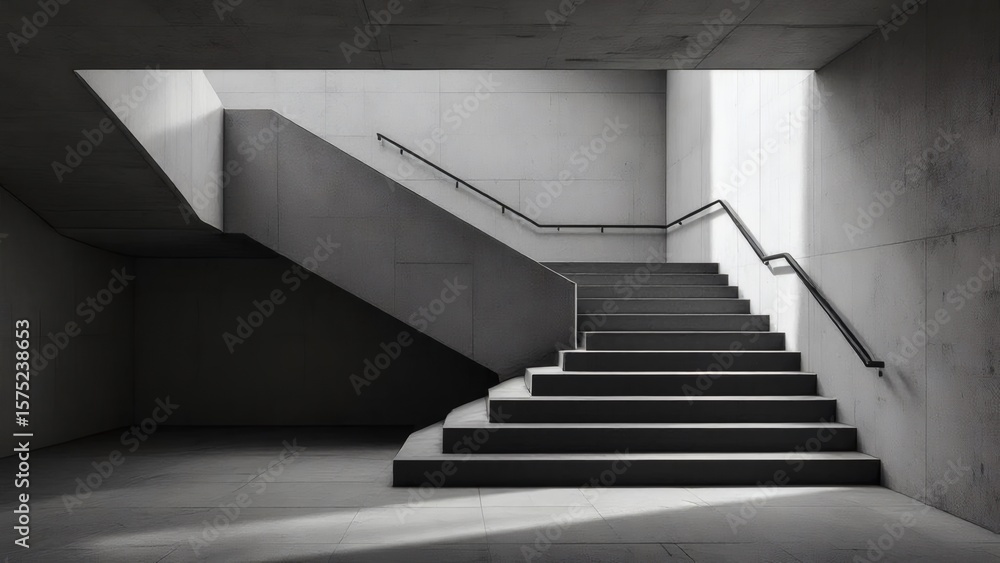 Fototapeta premium Minimalist Concrete Staircase in Building with Natural Light Interior
