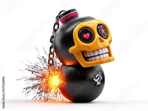 a happy skull on a black bomb icon with a burning lit fuse