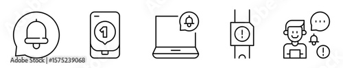 Conjunto de iconos de notificaciones. Alertas digitales. Notificación en línea, aviso, mensaje, recordatorio y consulta. Ilustración vectorial 