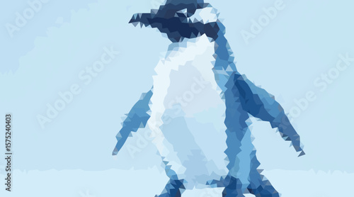 Blue penguin geometric art white abstract