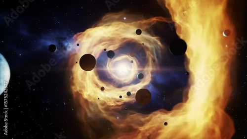 Space nebula with celestial bodies