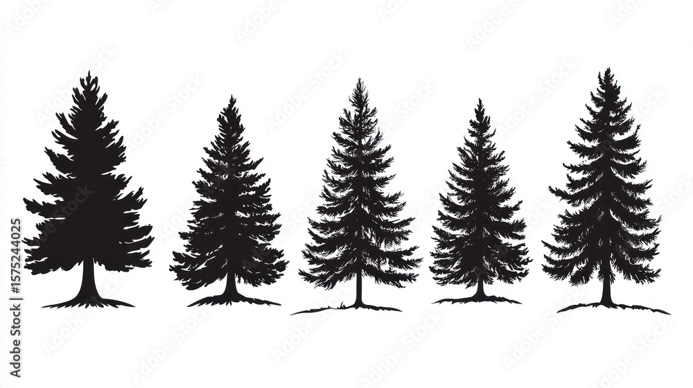 Obraz premium Silhouettes of five pine trees