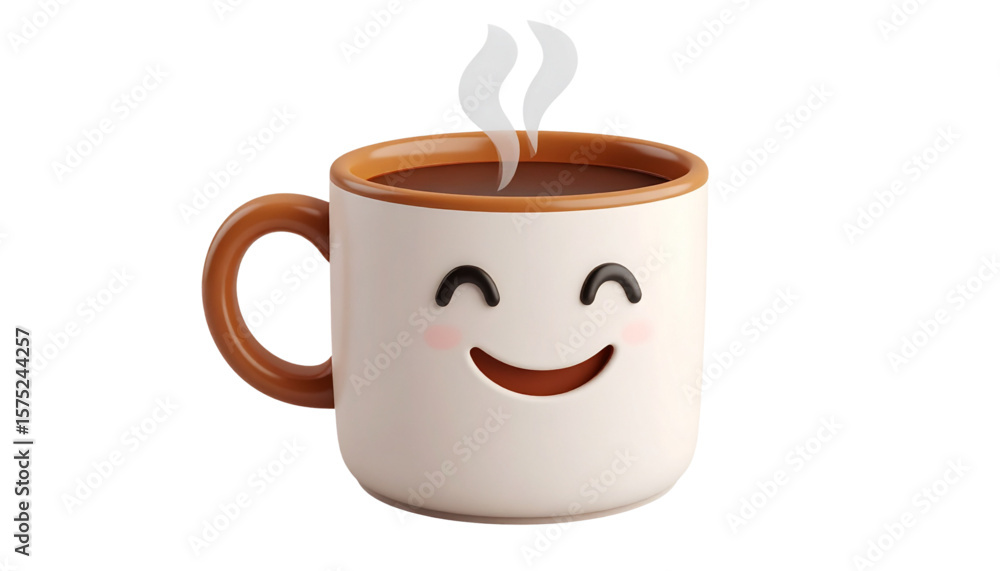 Obraz premium A cheerful mug with a smiling face emits steam, filled with a dark beverage.