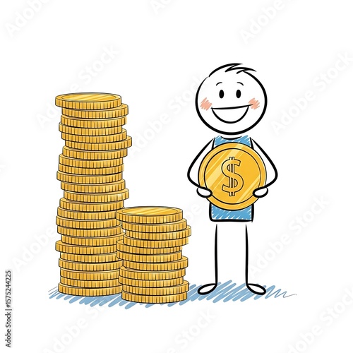 Stick Figure Celebrating Money Hoarding