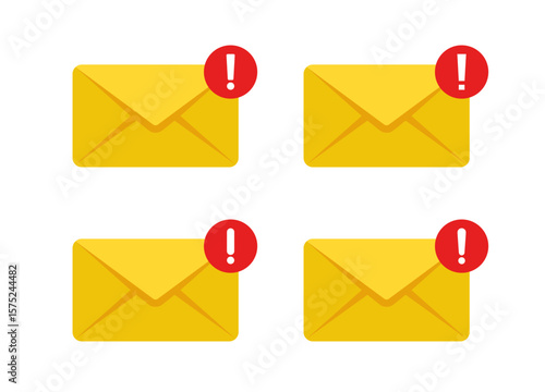 Alert envelope notification symbol. Email message icon with red warning badge