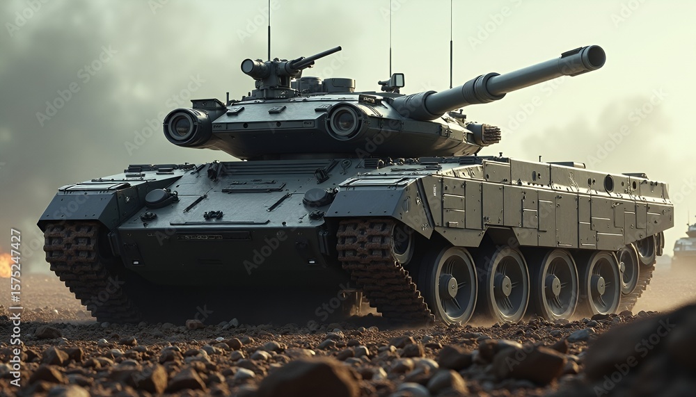 Modern Main Battle Tank on Rocky Terrain Modern Main Battle Tank on Rocky Terrain