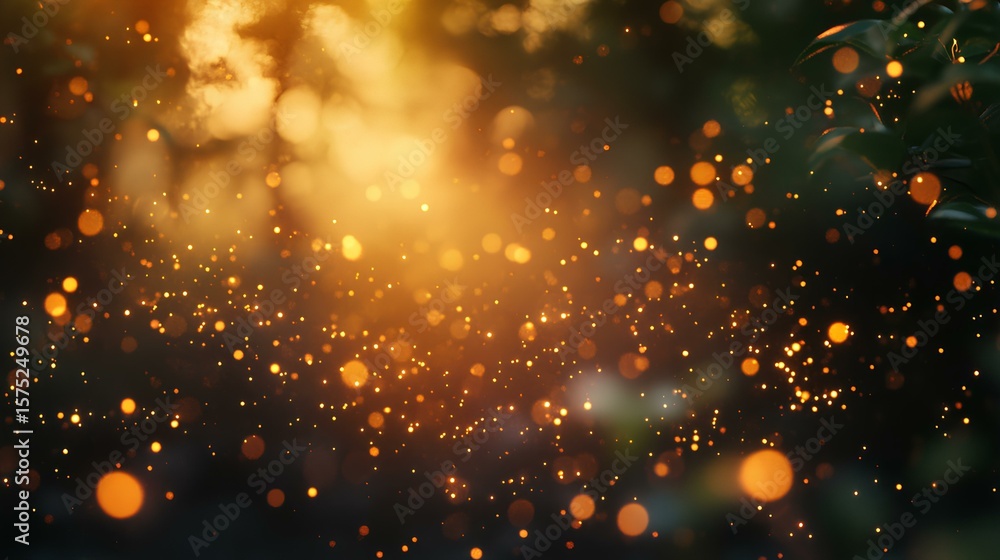 Obraz premium Sparkling Golden Light: Witness a mesmerizing dance of golden particles shimmering in a captivating display of natural light. An abstract capture of a moment of ethereal beauty.
