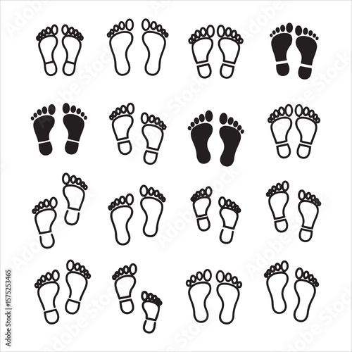 Collection of footprint symbols showing different styles and fillings