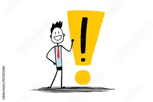 Cartoon businessman and exclamation mark.