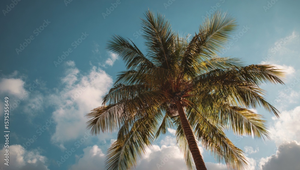 Fototapeta premium Palm tree against a partly cloudy sky