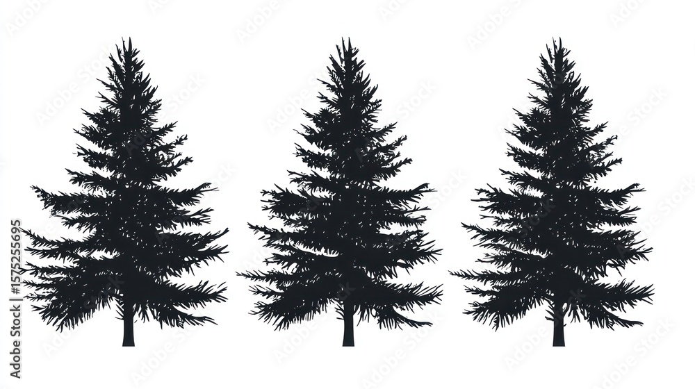 Fototapeta premium Three dark silhouettes of evergreen trees