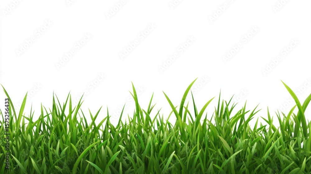 Fototapeta premium Lush green grass border against white background