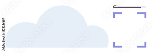 Large cloud connected to a subtle hook and highlight frames representing cloud storage, data capture, network integration. Ideal for technology, communication, cloud computing, data security, backup