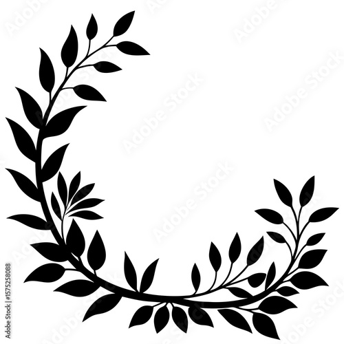 Black floral branch illustration with leaves on white background vector
