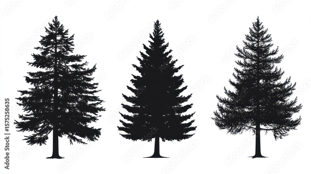 Fototapeta premium Three silhouette pine trees
