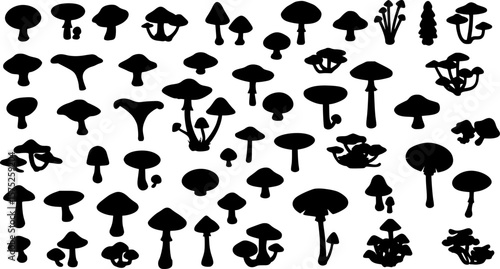 Mushroom silhouette set vector design big pack of fungus illustration and icon
