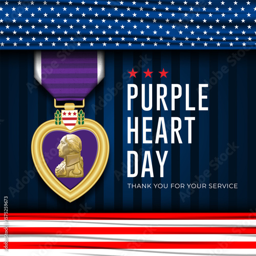 National Purple Heart Day August 7 Background Vector Illustration