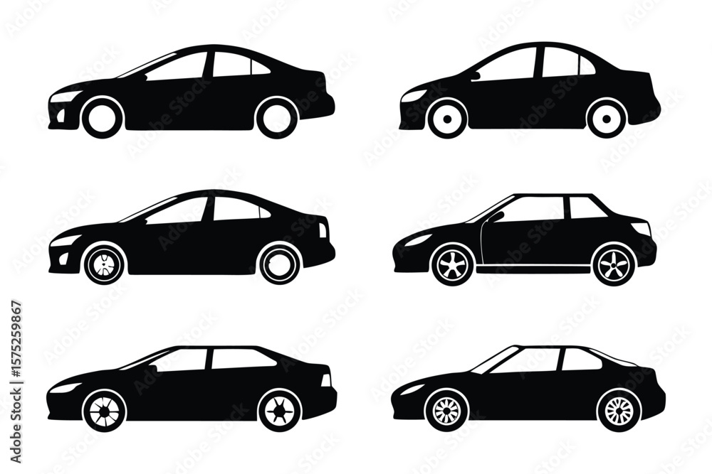 Fototapeta premium Silhouette of Car Collection: A striking collection of sleek car silhouettes showcases the evolution of automotive design, from classic elegance to modern innovation.