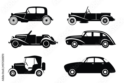 Classic Car Silhouettes: A collection of vintage automobile silhouettes, showcasing the timeless elegance and iconic design of classic cars from a bygone era.