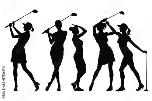 Vector silhouette illustration of women evolving through music, dance, and sport