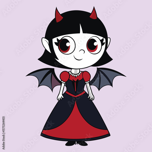 Kawaii Vampire Girl In Red And Black Halloween Dress