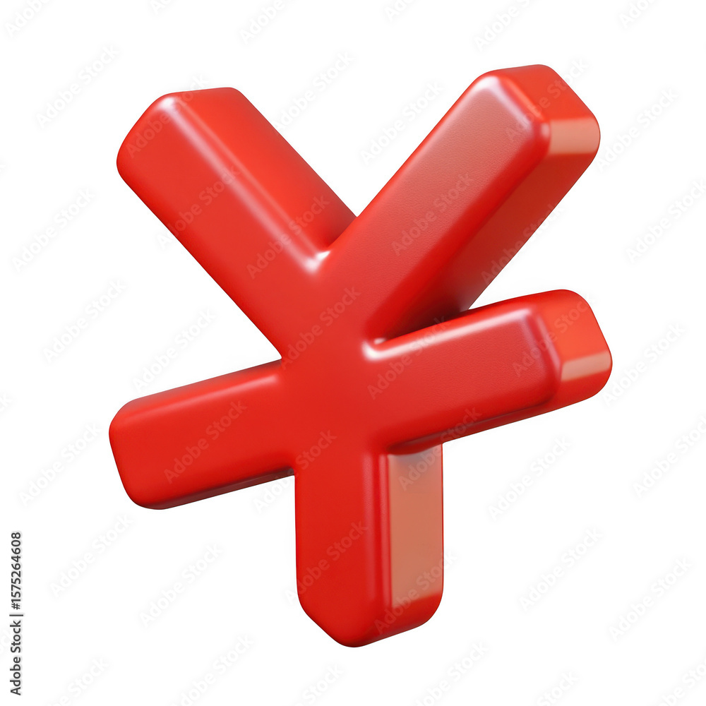Fototapeta premium 3d render of red yen symbol isolated on transparent background