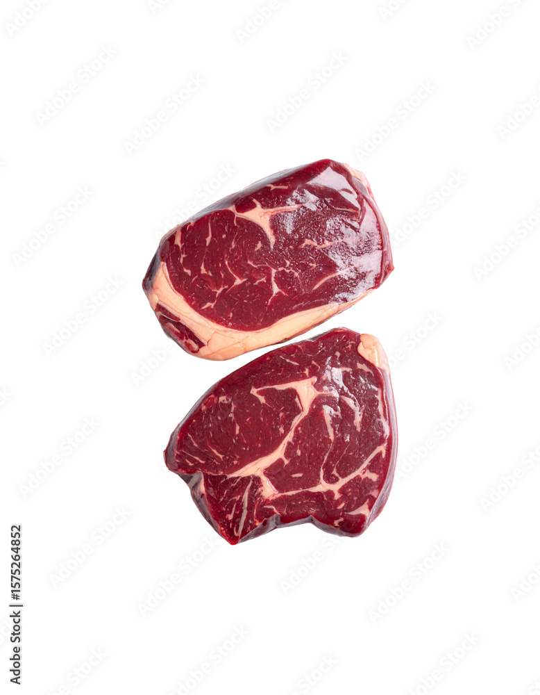 Obraz premium Beef steak vacuum sealed Isolated on Transparent or White Background
