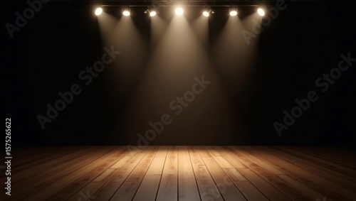 Wallpaper Mural Dark Stage Wooden Floor Five Spotlights Warm Light Torontodigital.ca