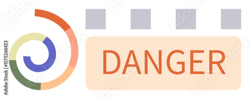 Bold DANGER text paired with semi-abstract circular shapes and square blocks. Ideal for warning, safety, alertness, caution, threat indication, visual communication, and hazard awareness. Clean flat