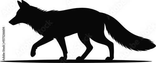 Black fox walking profile silhouette animal