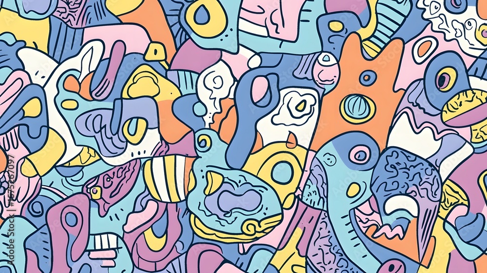 Fototapeta premium A vibrant, abstract pattern of interconnected shapes and forms.