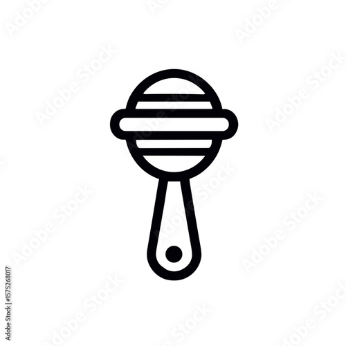 Minimalistic black and white line art illustration of a rattle toy  