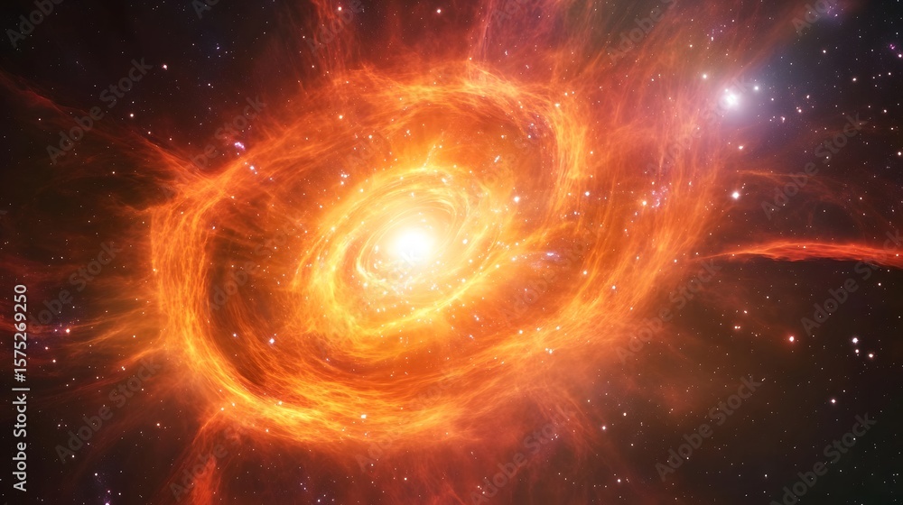 Obraz premium A swirling nebula of vibrant orange hues in deep space.