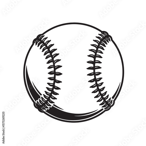 Clean black and white baseball illustration suitable for sports and athletic themed design