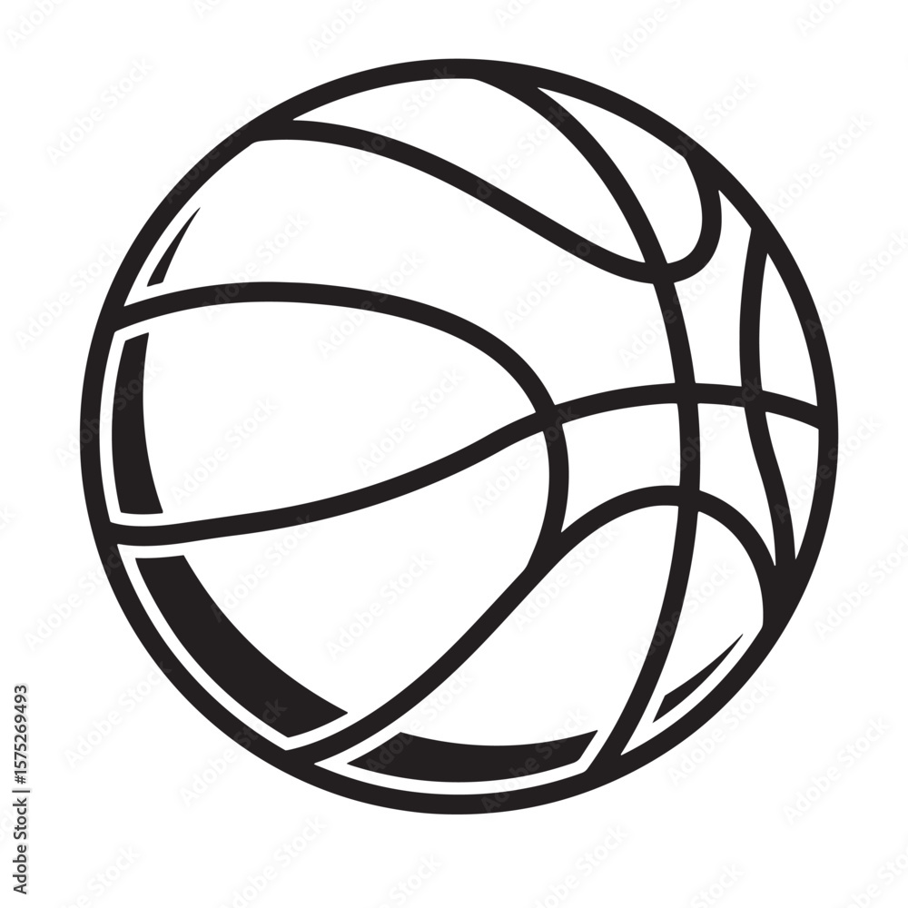 Naklejka premium Clean minimalist black and white line art illustration of a basketball on white background