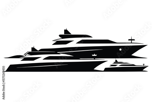 Luxury Yacht Silhouette Elegant Vessels on Calm Waters
