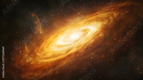 A spiral galaxy with vibrant orange hues against a dark space background.
