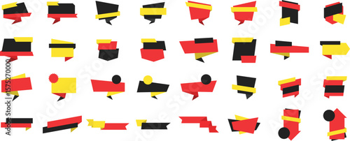 Free Download Geometric modern sale banner tag set in red, black, and yellow color scheme – abstract vector shapes for digital marketing and promotional layout - GFXLoad