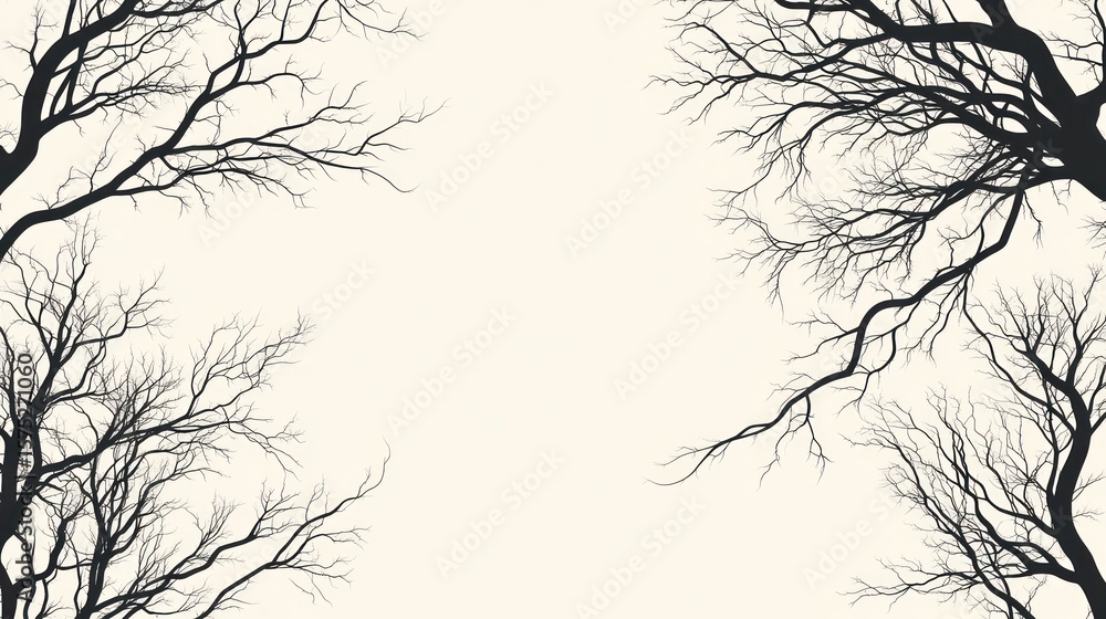 Fototapeta premium Silhouetted bare tree branches frame a light-colored center