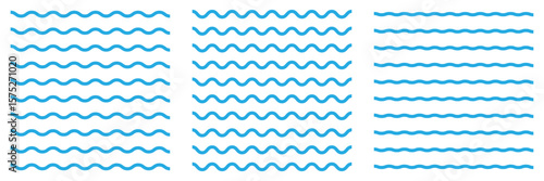 Set of wavy zigzag lines. Wave thin line. Vector zigzag and water waves.  zigzag lines and waves, wavy pattern.