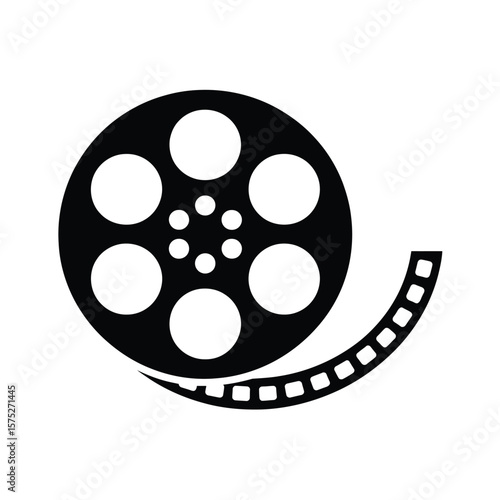 Black and white film reel icon for cinema or movie