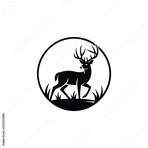 Elegant Deer Silhouette in a Circular Frame with Grass Details