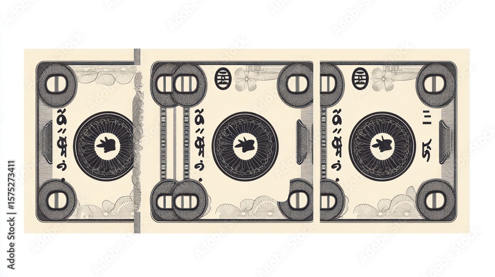 Obraz premium Three stacked stylized dollar bills
